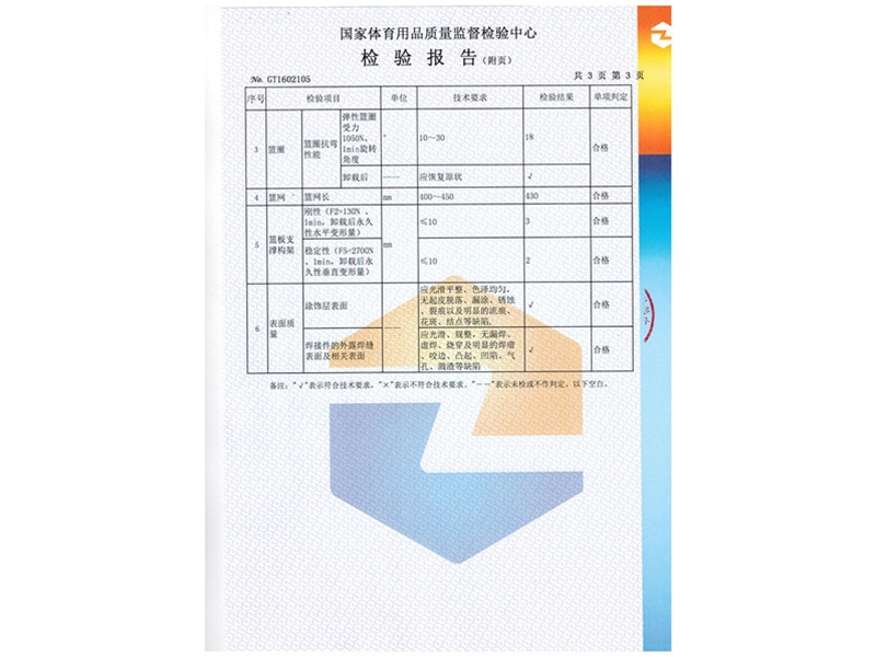 箱式篮球架检测报告