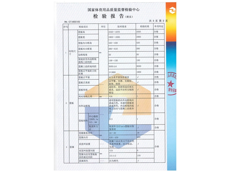 箱式篮球架检测报告